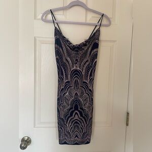 Jump Navy and Beige Art Deco Mini Dress